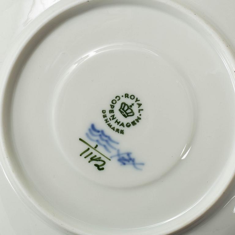 A set of six Danish Royal Copenhagen "Blu fluted full lace" pordelain teacups and saucers model 1142.