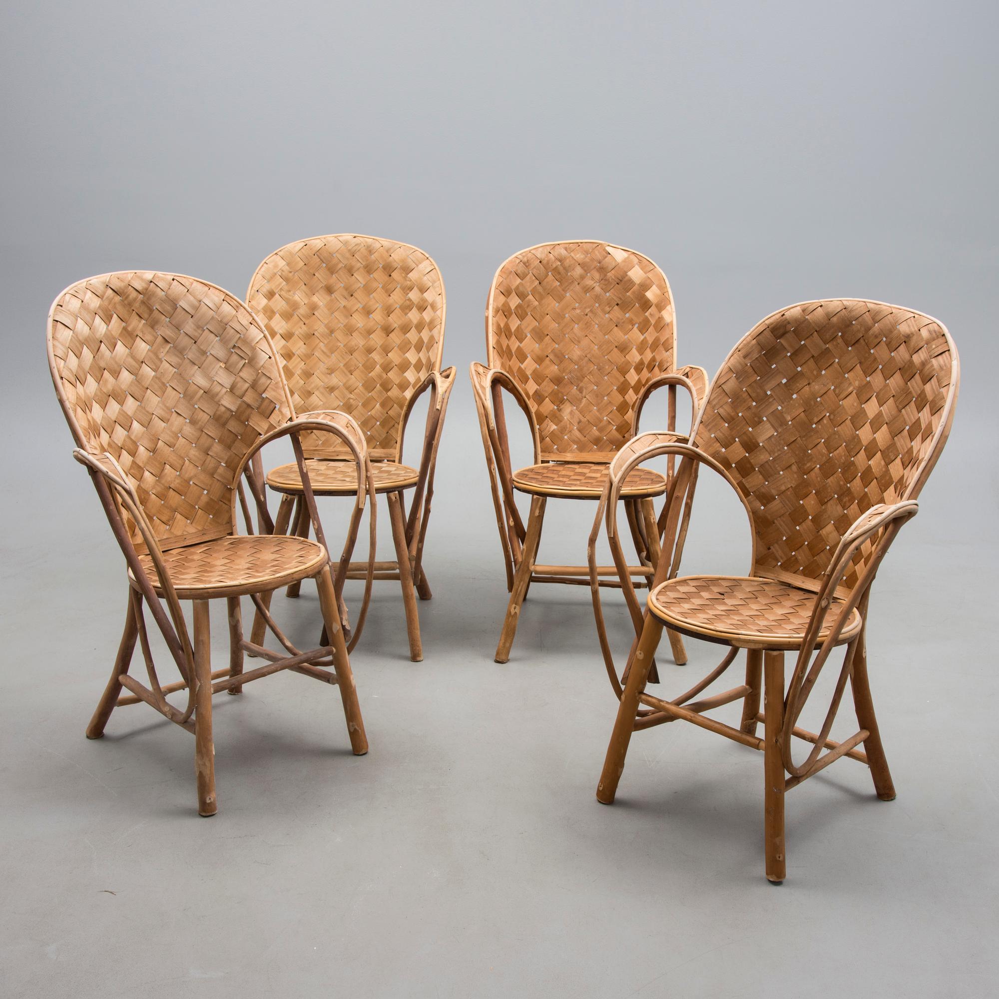 PROVENCE-STOLAR, 4 st, kastanjeträ, "Le Corbusier", Pascal Raffier Vannerie, Frankrike 1900-talets slut.