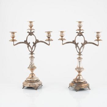 A pair of Art Nouveau silver plated candelabras, early 20th Century.