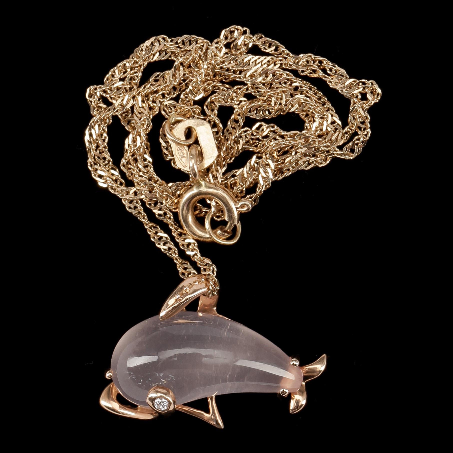 HÄNGE med KEDJA, 18k guld med rosa kvarts ca 4,1 ct. Total vikt ca 2,8 gram.