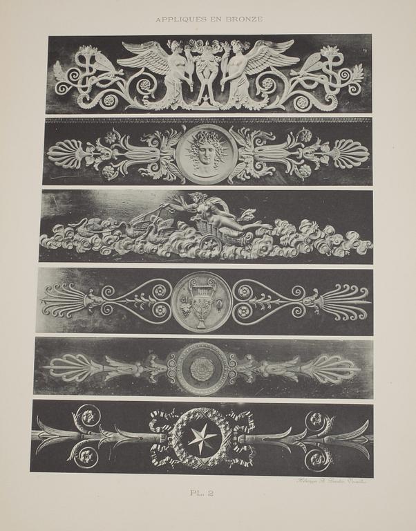 BOKMAPP MED 36 PLANSCHER, "Broze -Beschläge und-Verzierungen im Empire-Stil" utg. av Egon Hessling, Leipzig.