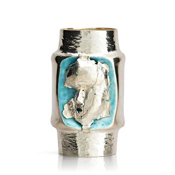 487. Lars Arby, a sterling silver and enamel vase, Gothenburg, Sweden 1975.