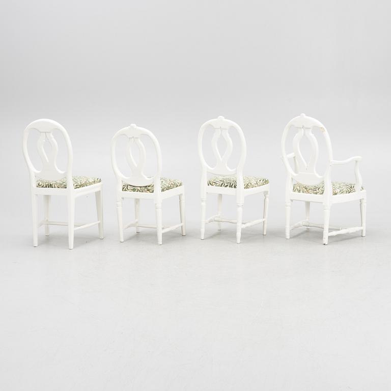 Nine similar Gustavian chairs and one armchair, Sweden, around 1800.