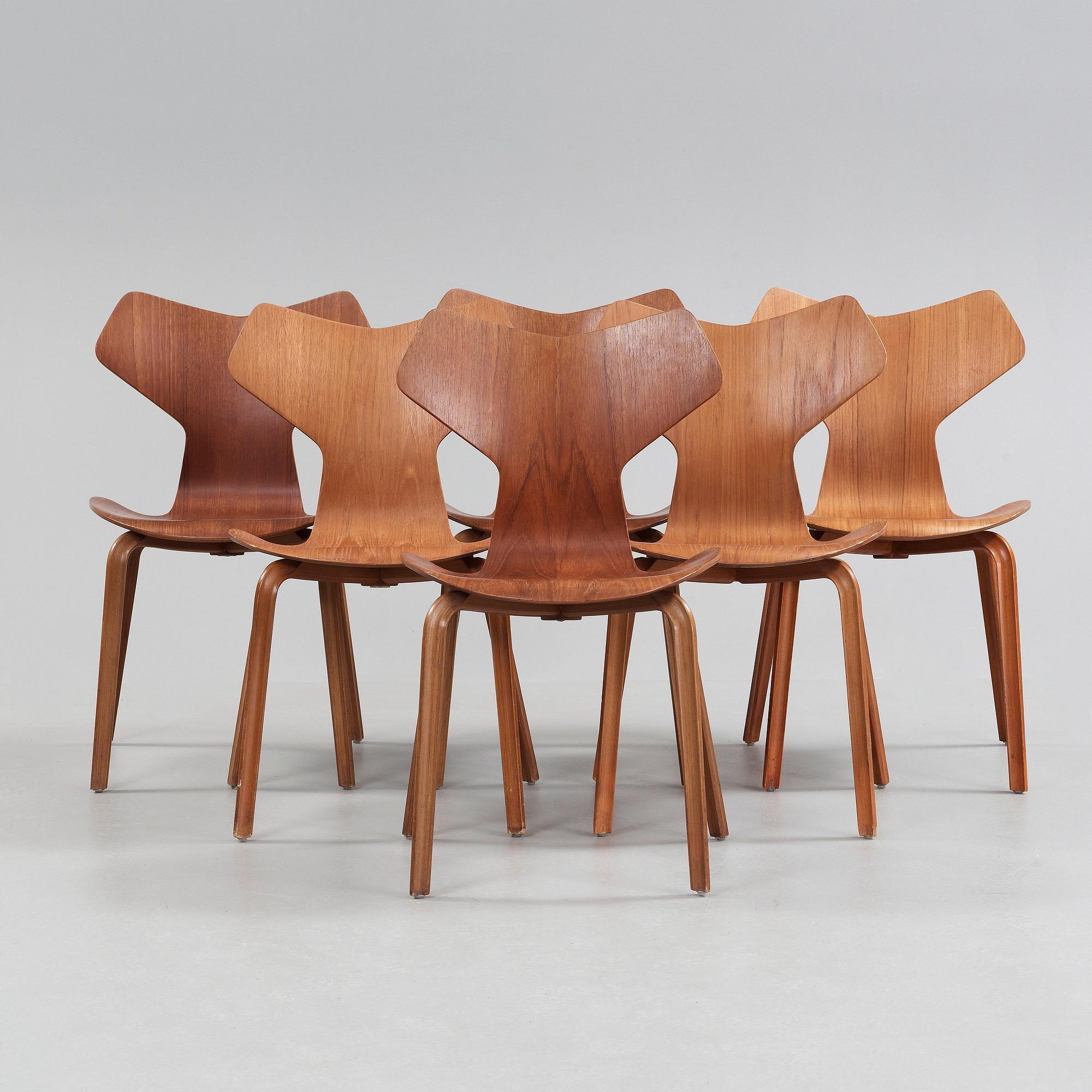 STOLAR, 6 st, "Grand Prix", Arne Jacobsen, Fritz Hansen, Danmark, sannolikt 1950-60-tal.