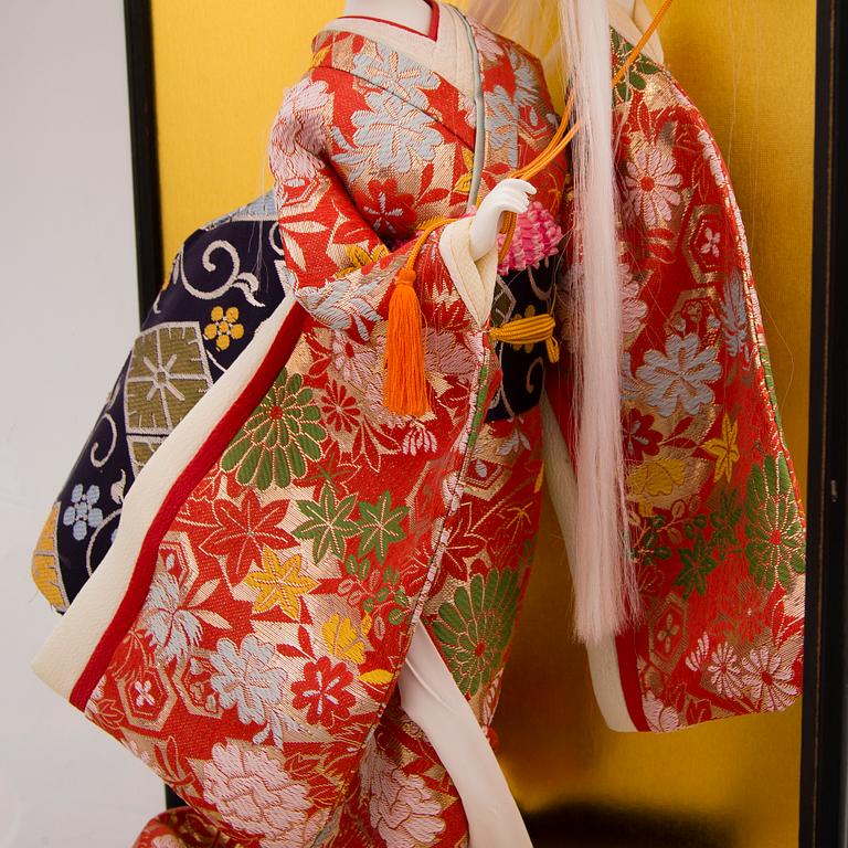 A latter half of the 20th century Japanese doll in showcase.