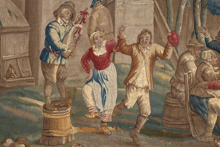 Jacob van der Borcht, vävd tapet, "Kermess", ca 345 x 332 cm, Bryssel, Flanderna, efter förlaga av David Teniers d.y.omkring år 1700.