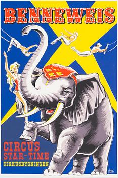 A lithographic vintage poster, 'Benneweis Circus Star-Time', Denmark, 1970's.