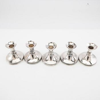 Eric Löfman, candlesticks 5 pcs silver MGAB Uppsala 1960s.