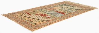 A pictoral painted textile panel (Kalamkari),  Isfahan, late Qajar dynasty (1789-1925), c. 242 x 119 cm.