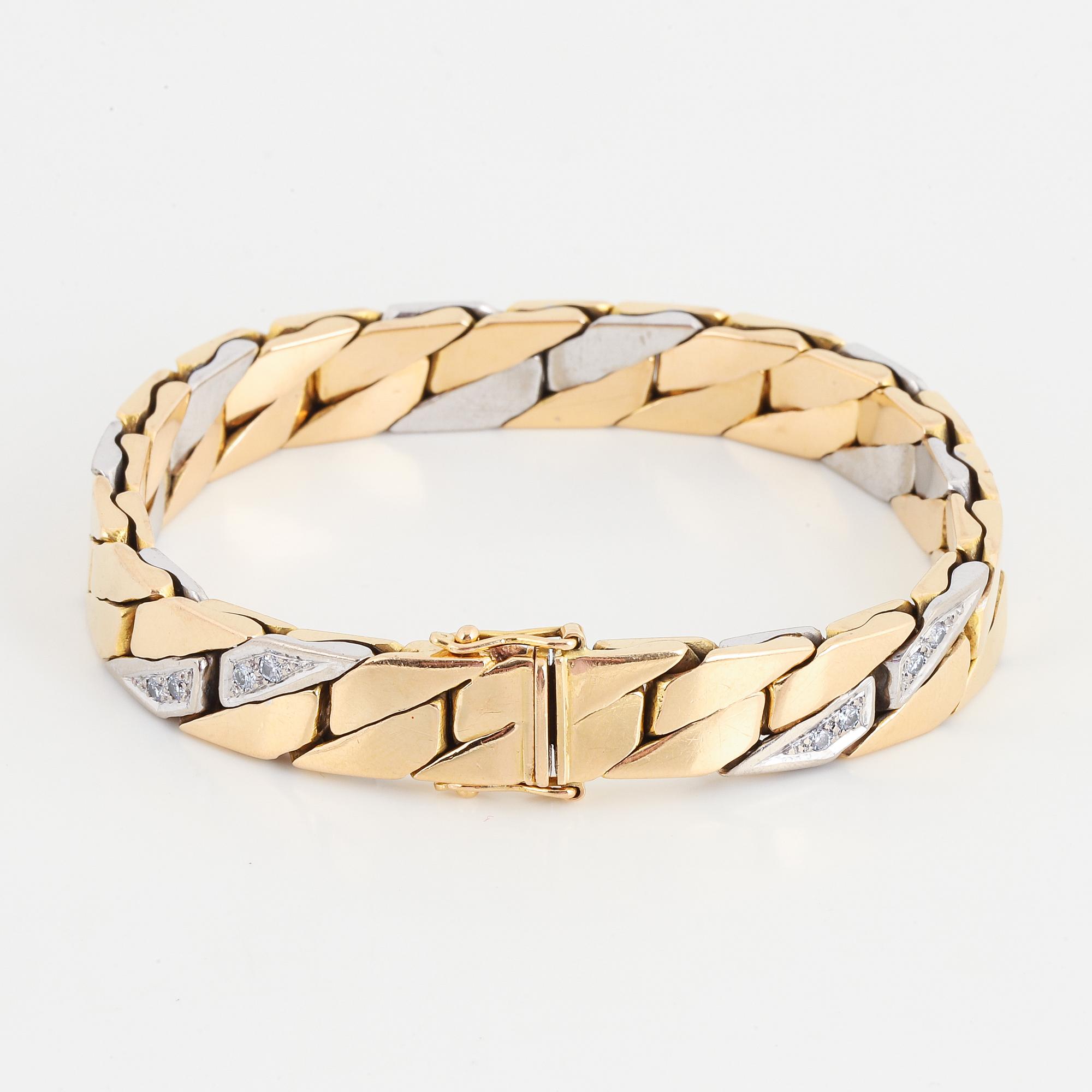 Armband guld med briljantslipade diamanter, manglad pansarlänk.