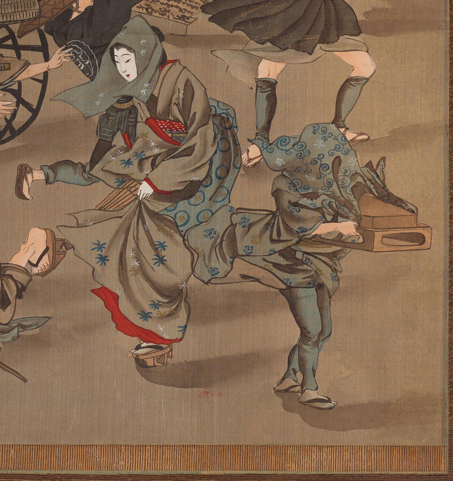 RULLMÅLNINGAR, sex stycken, tusch och färg på papper. Japan, Meiji (1868-1912).