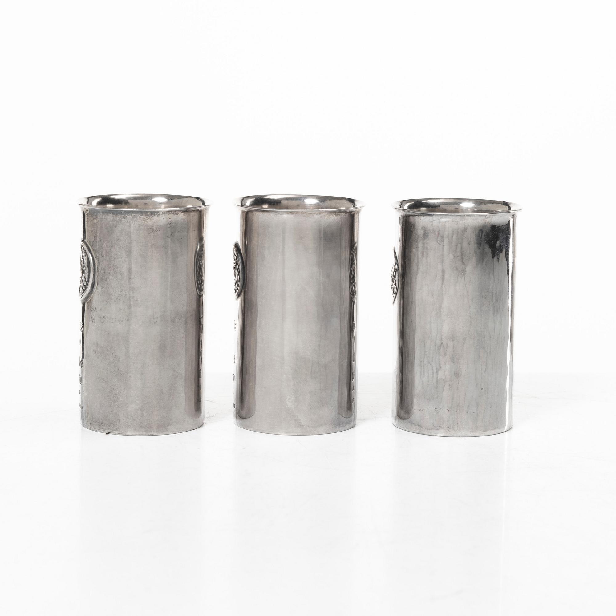 Olle Ohlsson, Three sterling silver beakers, Olle Ohlsson Silversmide, Stockholm 1979.