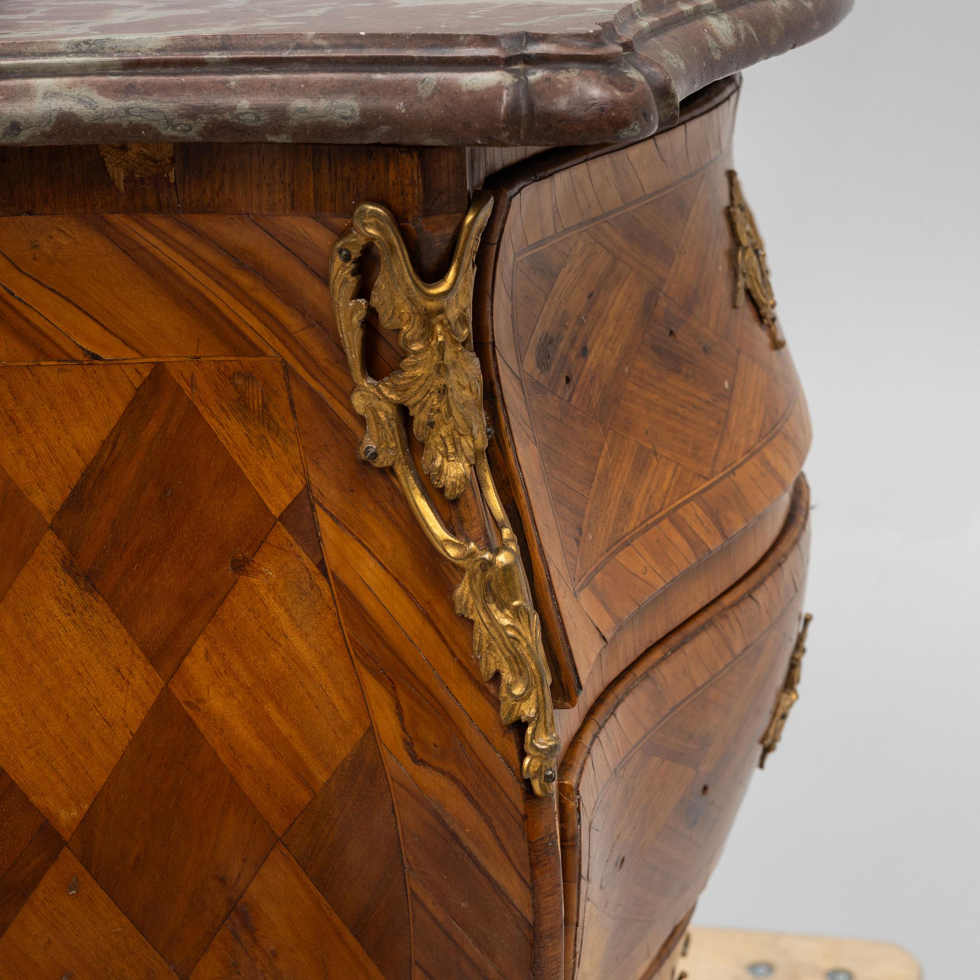 A Rococo chest of drawers by Johan Noraeus (master in Stockholm 1769-1781).