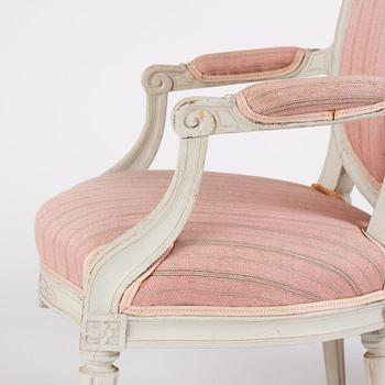 A pair of Gustavian open armchairs, late 18th century.