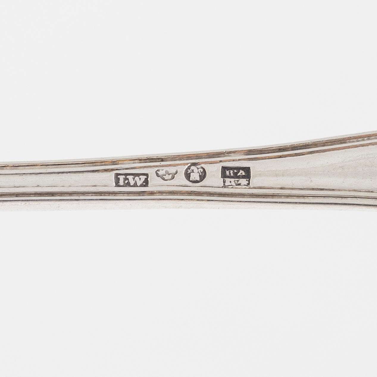 Skedar, 13 st, silver, bl.a. Gustaf Folcker, Stockholm 1825.