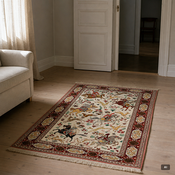Carpet, Ghom, figural, 154 x 106 cm.