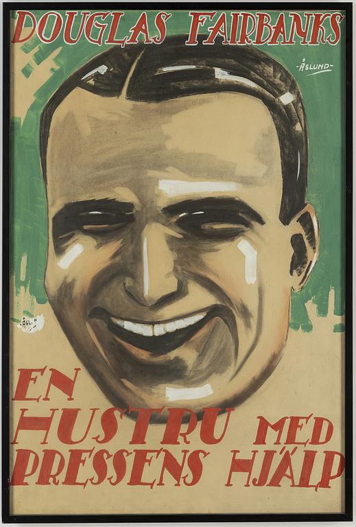 JOHN MAURITZ ÅSLUND, mixed media on paper, sketch for movie poster, 1928. Signed Åslund.