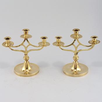 KANDELABRAR, ett par, mässing, jugend/jugendstil, 1900-tal.