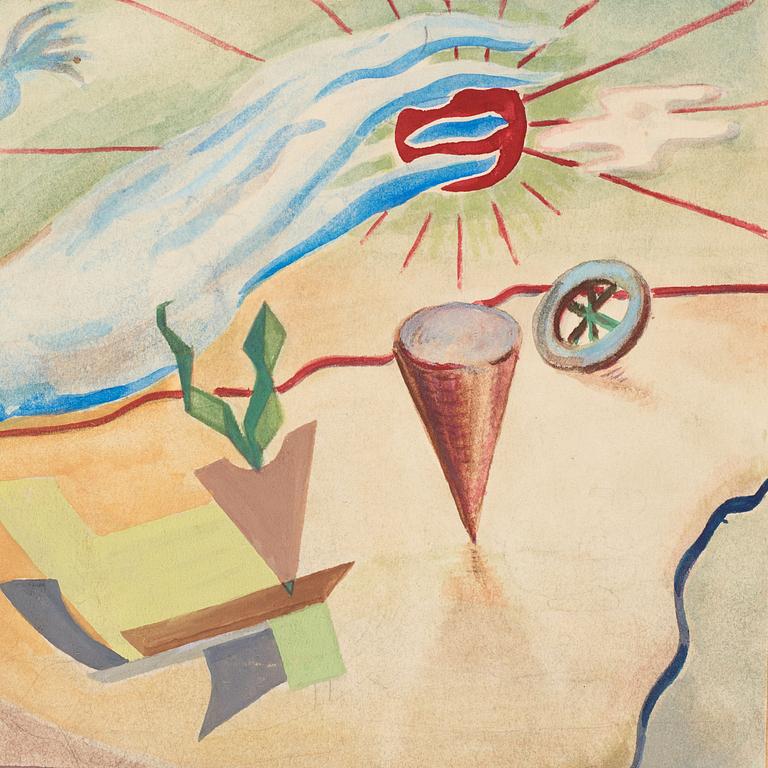 CO Hultén, gouache på kartong, signerad och daterad -38.