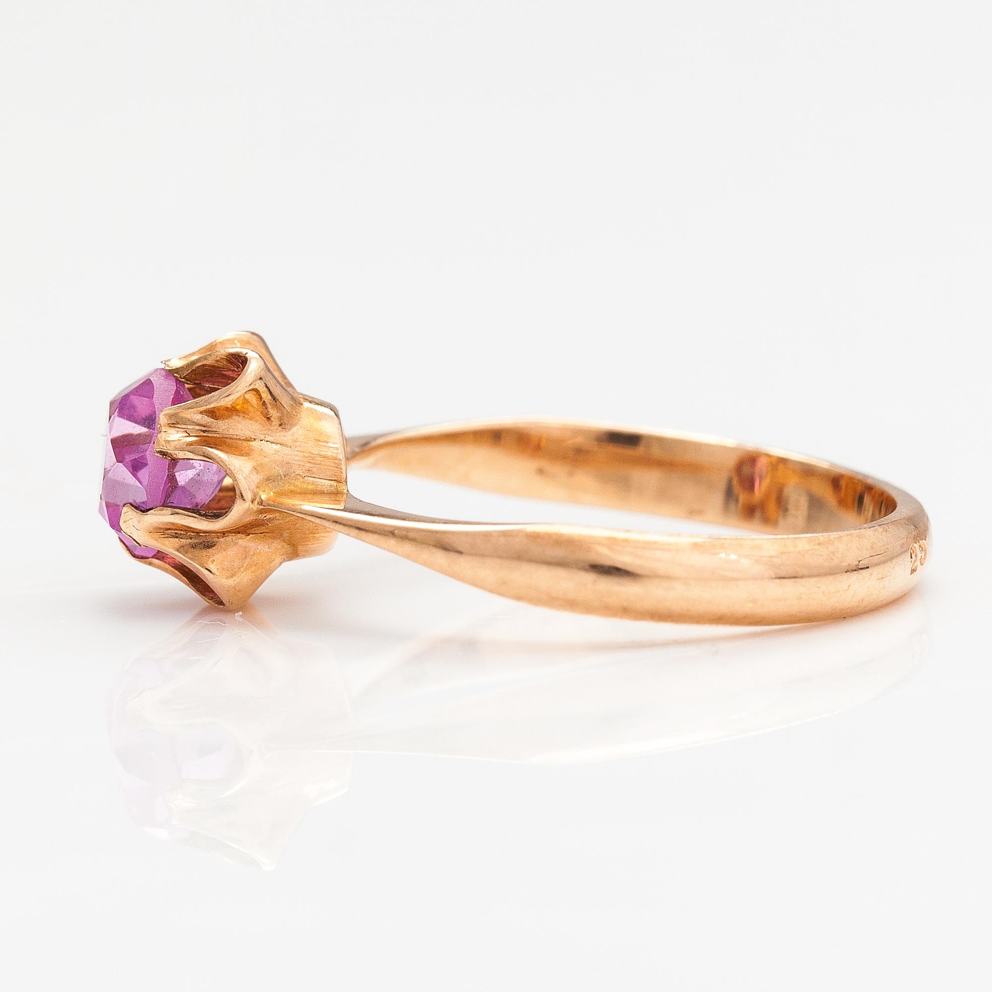 A 14K gold ring with a synthetic ruby. Soviet Union.