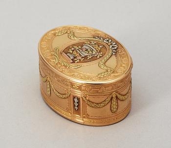 A Swedish 18th century cinq couleurs gold snuff-box, makers mark of Anders Zachoun, Stockholm 1772.