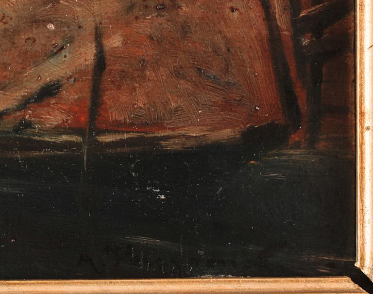 OKÄND KONSTNÄR, olja på pannå, 1800-tal. Otydl sign.