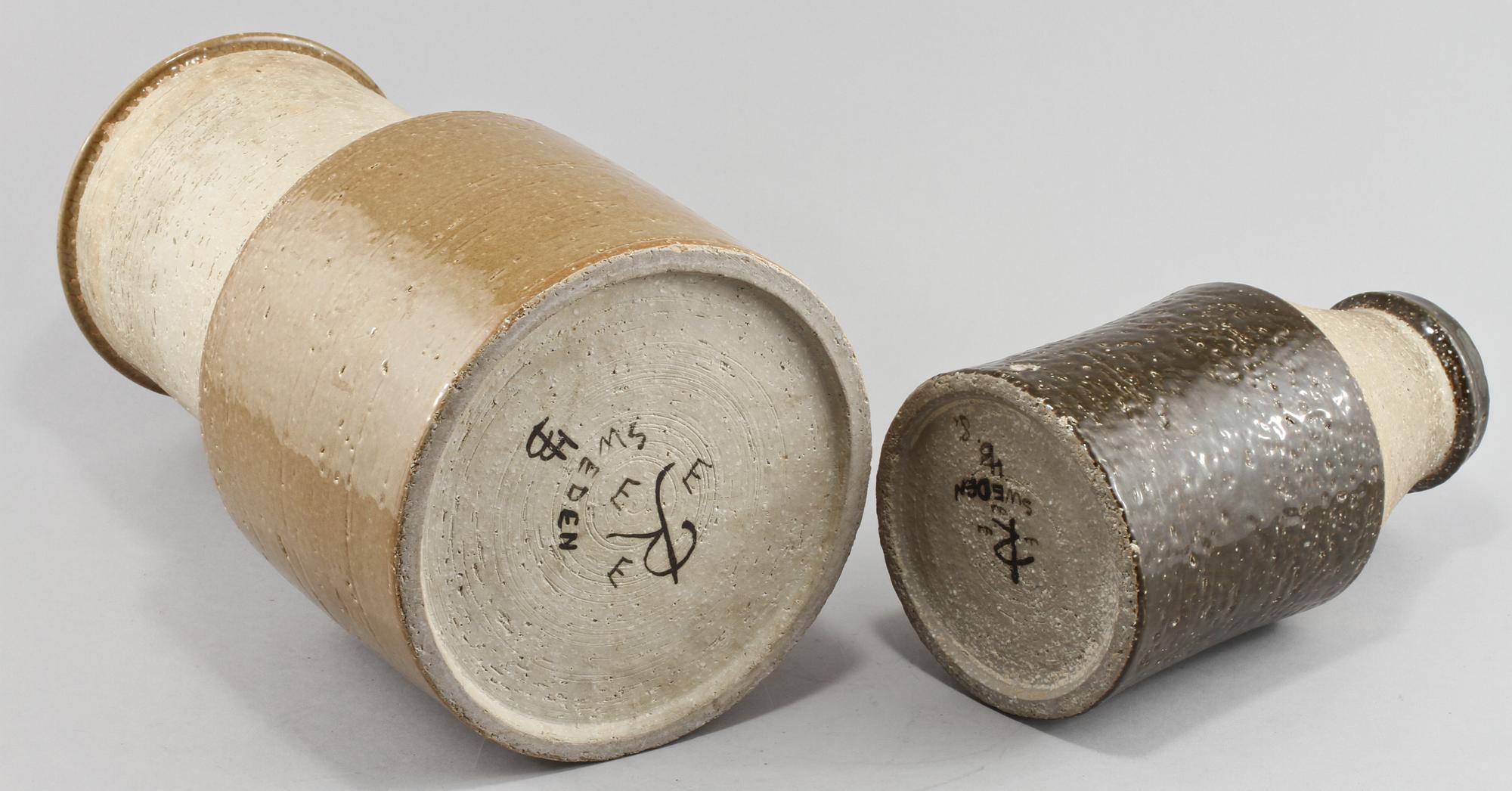 VASER, 2 st, stengods, Hertha Bengtsson, Rörstrand, 1960-tal, monogramsignerade.