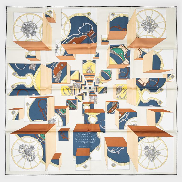 Hermès, a 'Springs Springs' twill silk scarf.