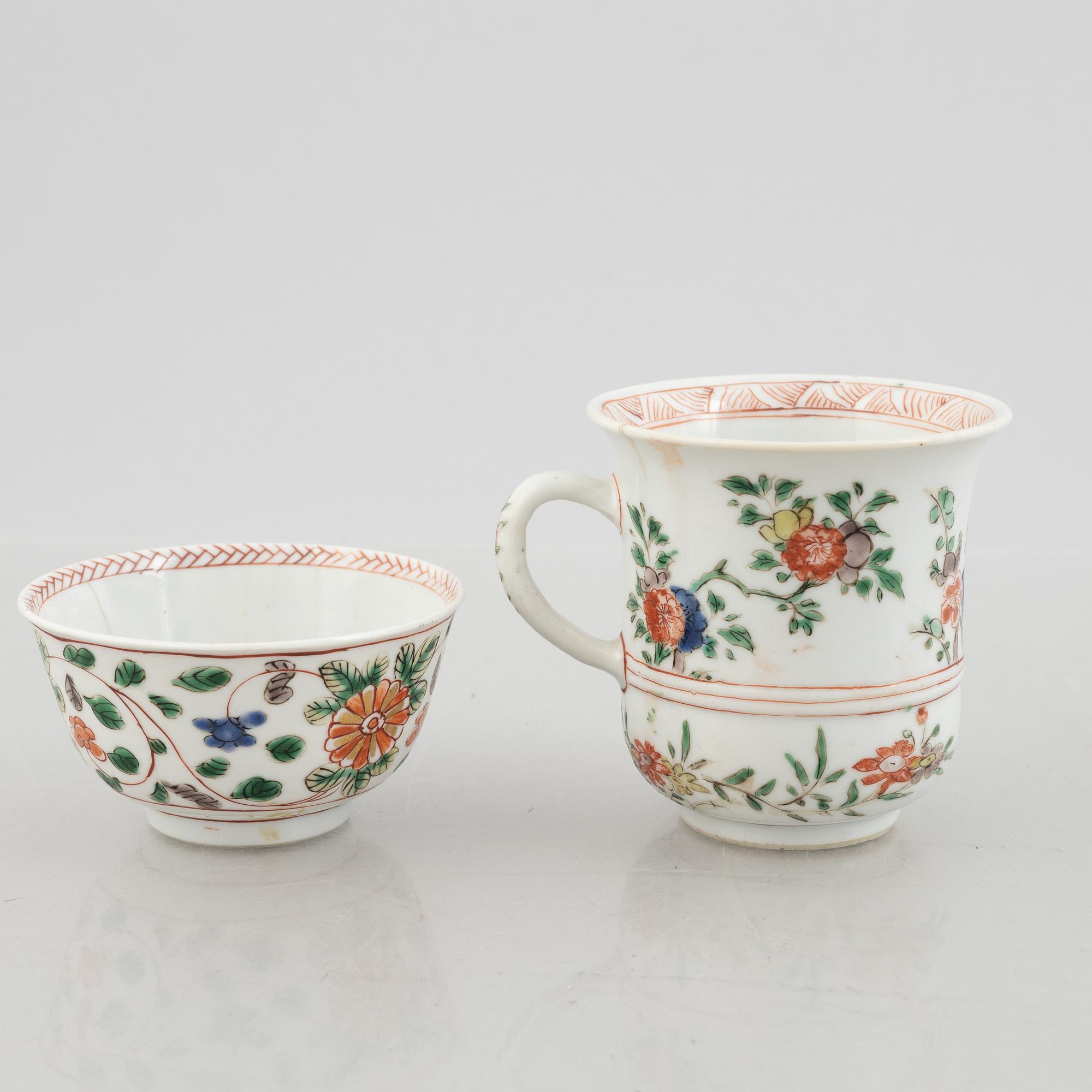 Koppar, fyra stycken, porslin, Qingdynastin, Kangxi (1662-1722).