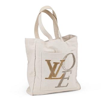 LOUIS VUITTON, a beige cotton canvas shoulder bag, "That's Love Canvas Tote GM", limited edition 2007.