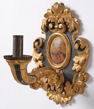 Wall sconces, a pair for one candle, Italy, 19th century, Baroque style.