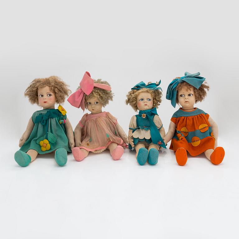 Four Italian 1920s Lenci dolls.