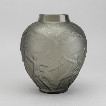 René Lalique, an "Archers" moulded smoke-coloured glass vase, model nr 893, France, post 1921.