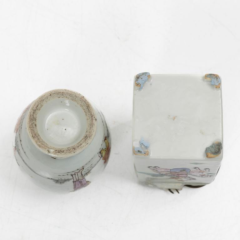 Tesdosa, porslin, Kina, 1700-tal samt tekanna, porslin, Kina, 1800-tal.