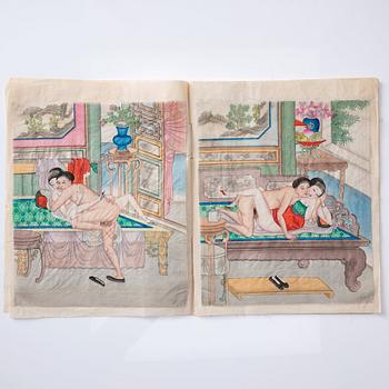 An album with 12 erotic paintings by anonymous Chinese artist, late Qing dynasty.