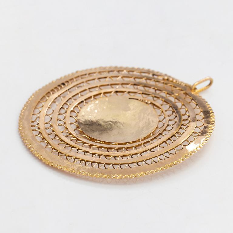 Tapio Wirkkala, riipus, "Viikinkiriipus", 14K kultaa, Westerback, Helsinki 1966.
