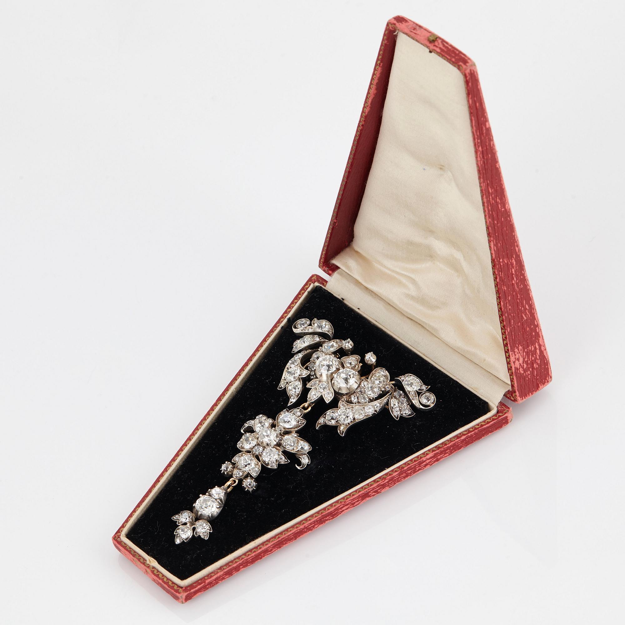Brosch 14K guld och silver med gammalslipade diamanter.