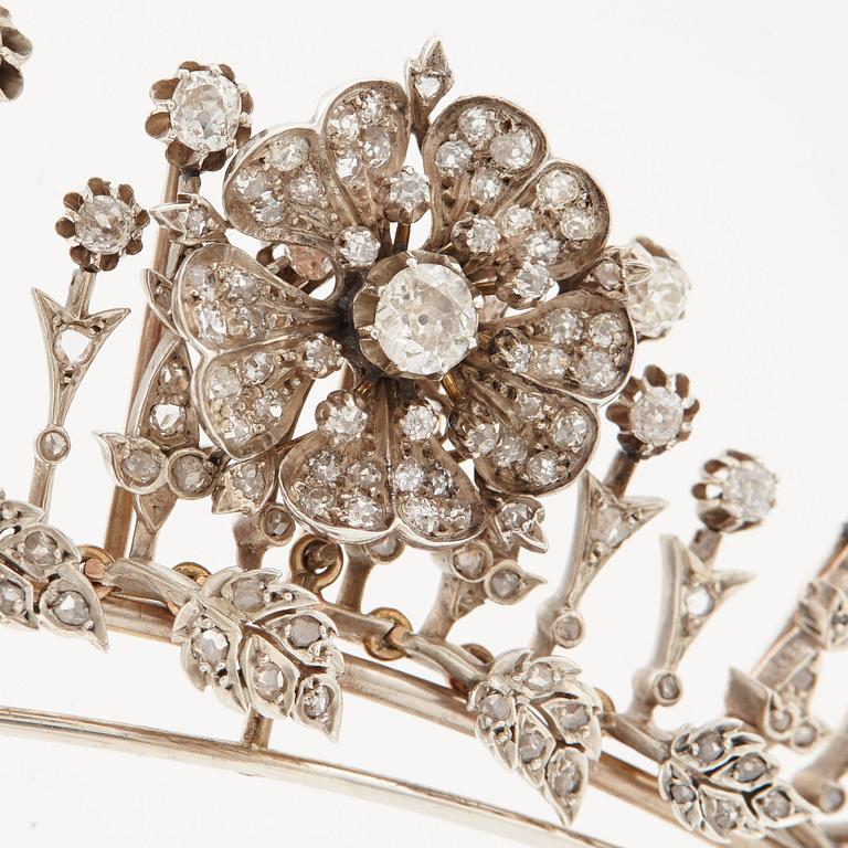 A tiara with old cut diamonds. Late 19th century.