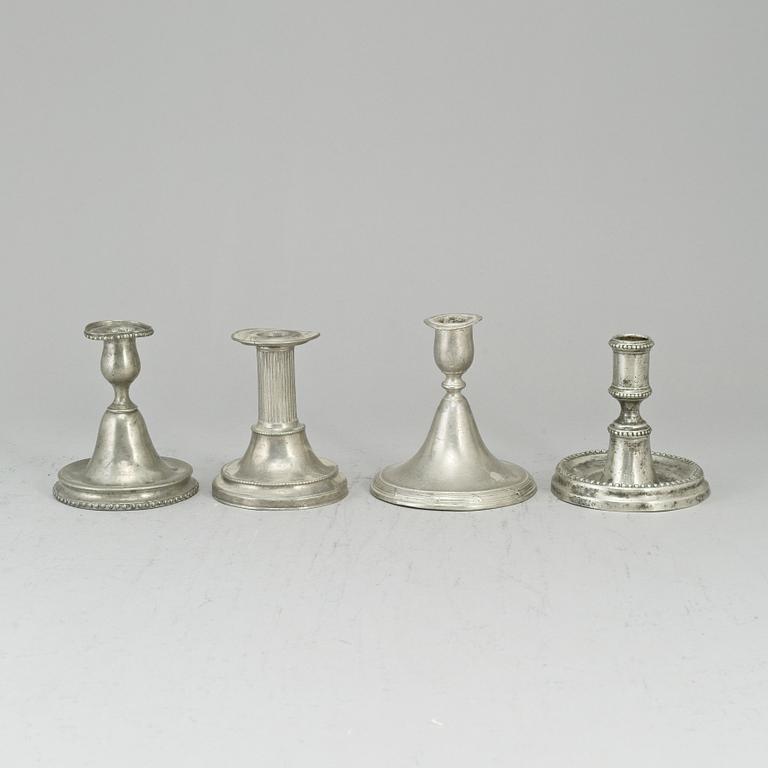 4 pewter candlesticks, one Hans Wicksten, Västerås 1806.