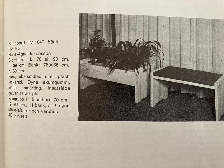 Hans-Agne Jakobsson, bänk, modell "M 103", snickarmästare Bertil Johansson/ AB Ellysett, Markaryd, 1950-60-tal.