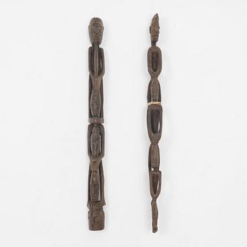 Two Asmat wood carvings/sculptures, Indonesia, Jakarta, 20th Century.