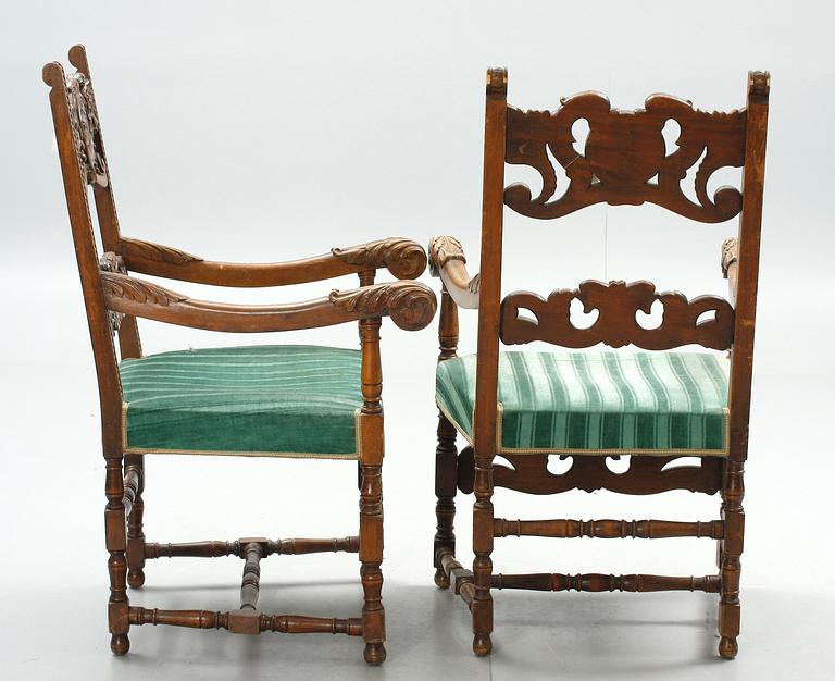 KARMSTOLAR, ett par, barockstil, 1800-talets andra hälft.