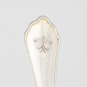 A silver flatwear set, 65 + 19 pieces, two similar models, including Garmany and Swedish import marks.