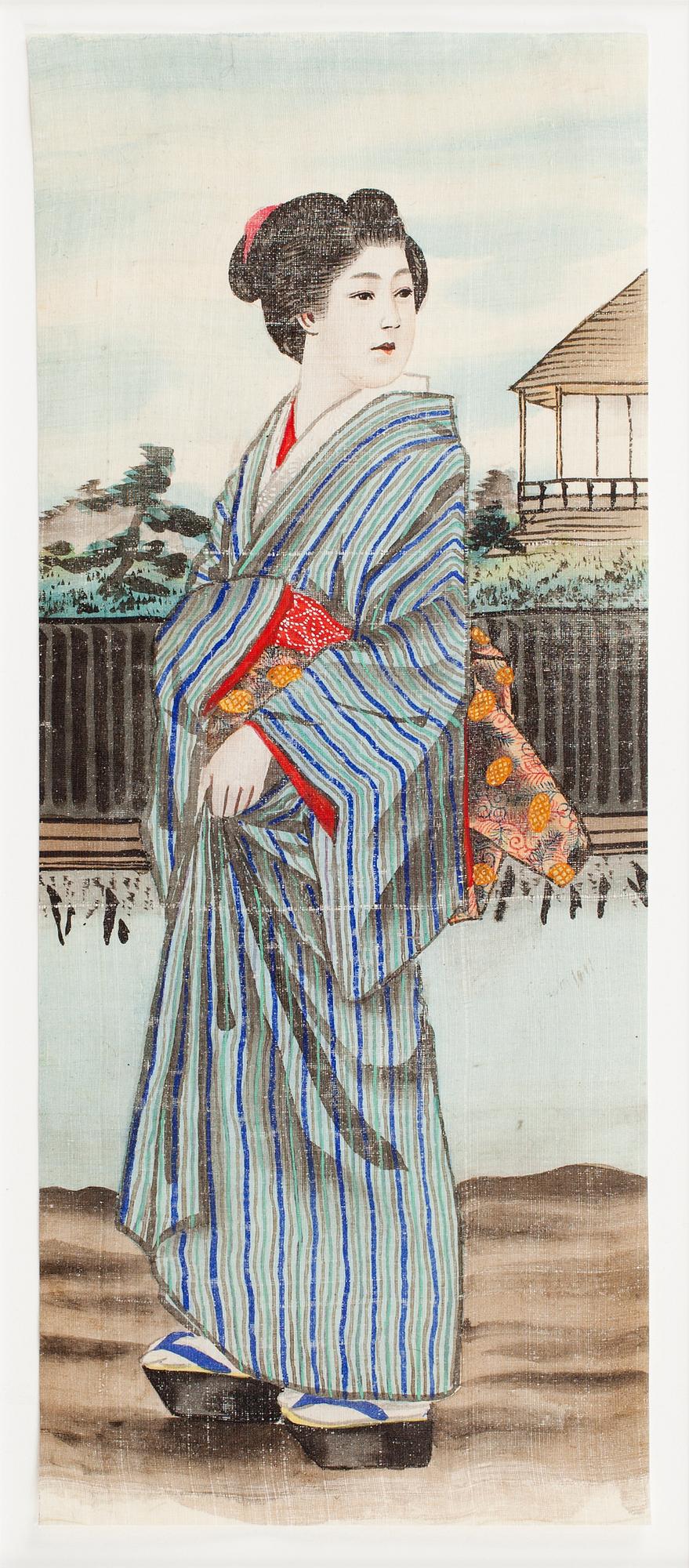 OKÄND KONSTNÄR, 2 st, olja på duk, Japan, tidigt 1900-tal.