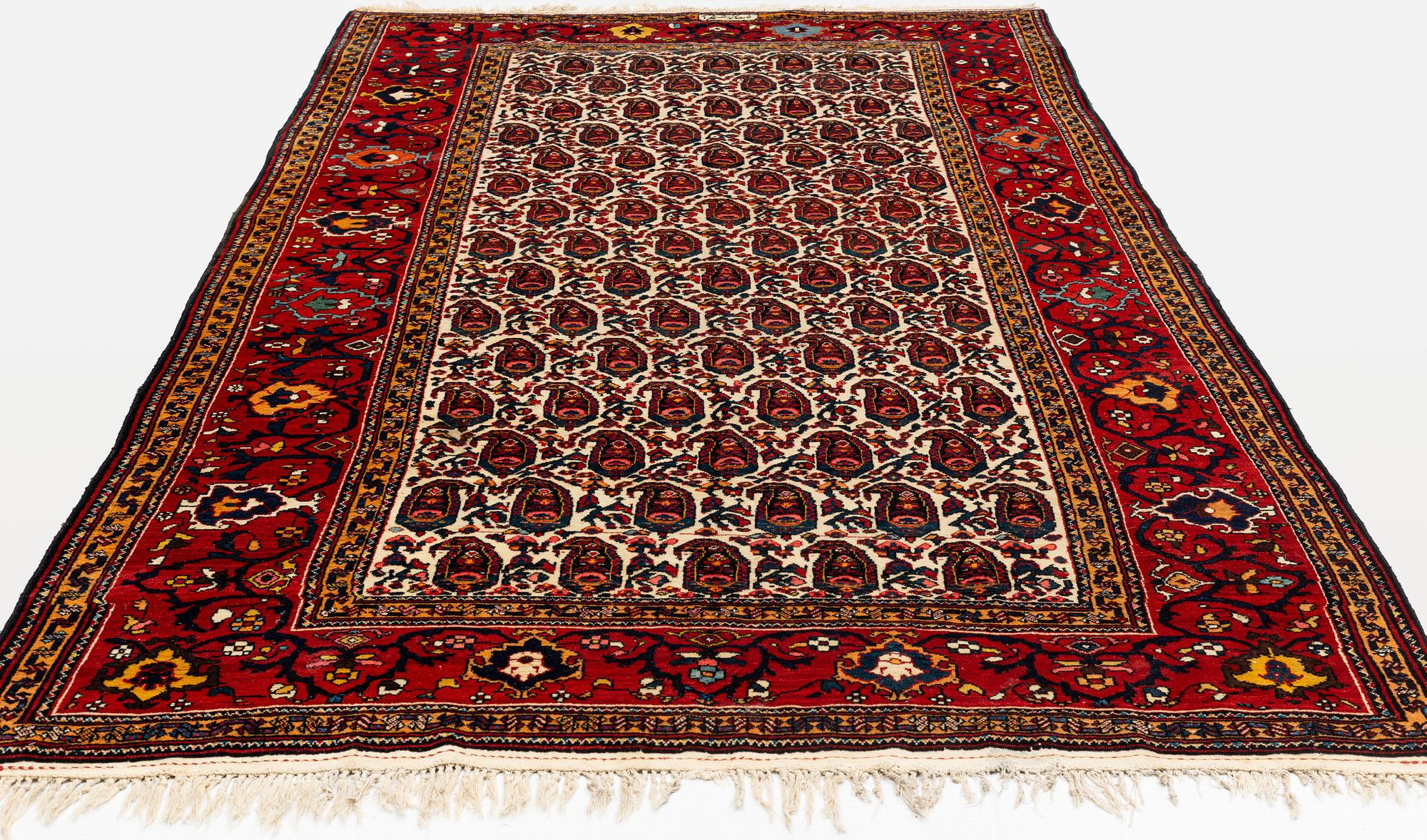 A carpet, antique, Chahar Mahal, signed Karkhane Shalamgar, ca 404 x 206-214 cm.