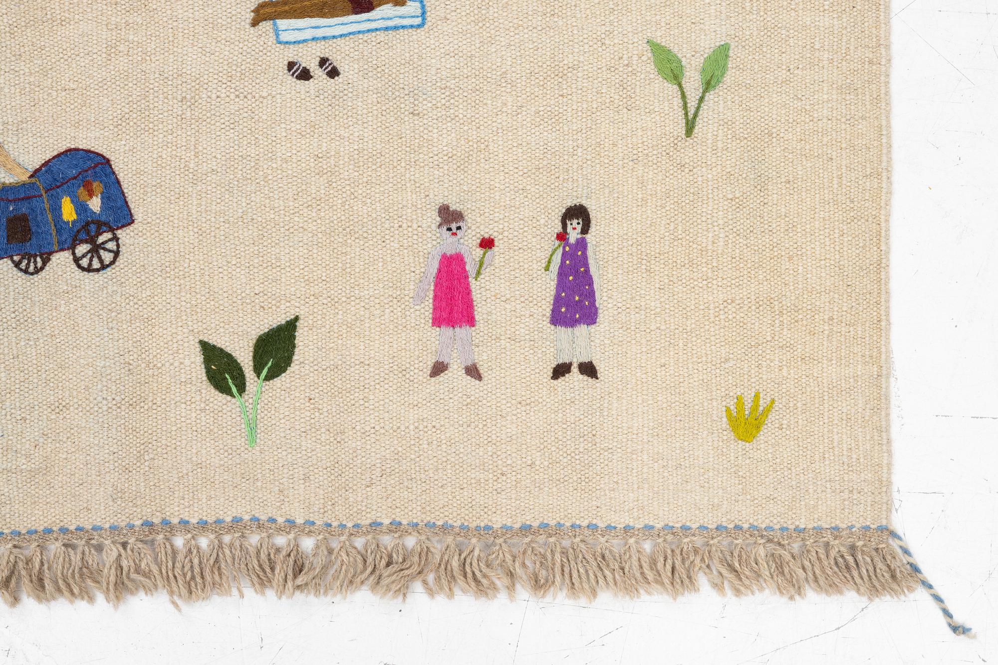 Matta, handbroderad Kelim, ca 186 x 122 cm.