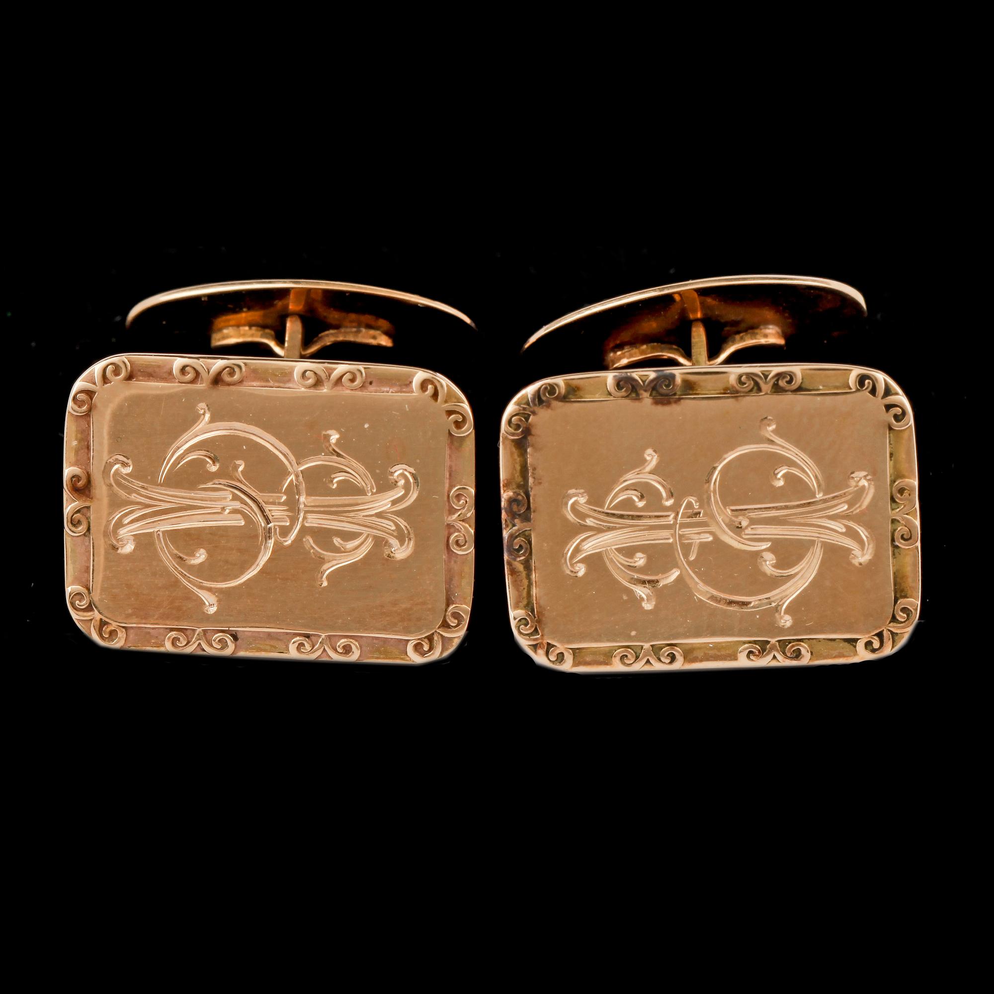 MANSCHETTKNAPPAR, ett par, 18k guld, PB, Laholm 1947. Tot vikt ca 10,6 g.