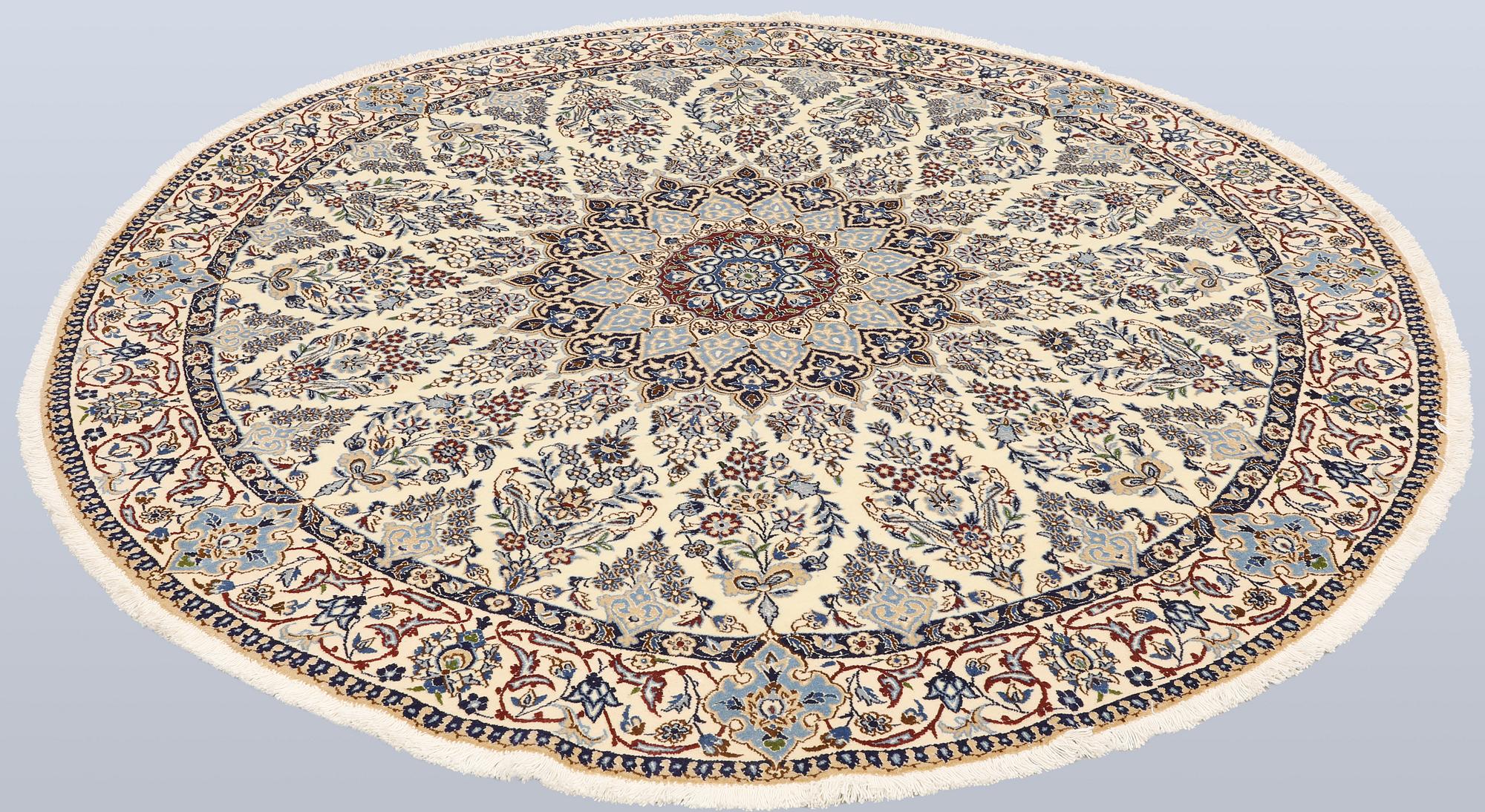 A part silk Nain rug, so called 9LAA, diameter c. 203 cm.