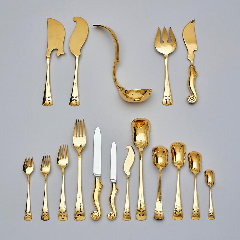 Arman (Armand Pierre Fernandez), A gilded sterling silverware set, model 'Violin', 116 pieces, Tétard Frères, Paris, France 1973, no 12/99, design Arman.
