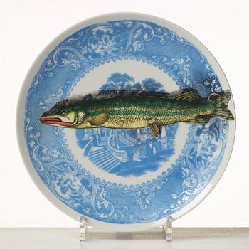 Piero Fornasetti, a set of six "Piscibus" porcelain plates, Milan, Italy, post 1955.